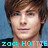 Pixelated close-up of a person with brown hair against a blue background, with cyan text reading 'ZOC: HOTTIE' at the bottom.
