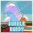 Pixelated animated buddy icon showing a pink bubble-blowing character with orange base and blue background, two frames of animation displayed side-by-side in contact sheet format.