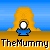 Pixelated animation of a blue-shirted figure with white face against orange hills and blue sky, cycling through head positions.