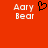 Red background with white pixelated text 'Aary Bear' on left and right, black heart symbol between them.