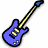 Pixelated blue electric guitar with yellow fretboard and control knobs, black outline on white background.