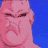 A 6-frame animated contact sheet showing a pink-skinned cartoon character's facial expressions against a solid blue background, with each frame displaying distinct mouth and eye movements.