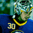 Pixelated image of a hockey player in blue jersey with yellow trim and number 30, next to yellow text on blue background.