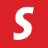 A white stylized letter S on a solid red background with pixelated edges.
