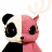 Pixelated 48x48 buddy icon featuring a split-face character with panda and pink animal features, white antlers, and black-and-pink color scheme on transparent background.