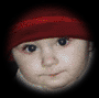 identical cartoon-style faces wearing red headbands with white text, each face showing subtle expression variations against a black background