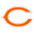 A pixelated orange C-shaped arrow with a light blue outline on a white background, oriented clockwise.