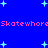 Blue background with light blue plus-shaped stars and repeated pink text "Skatewhore" in pixelated font.