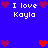 Blue background with white text "I love Kayla" and red/pink heart icons in pixelated style.