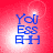 Blue text 'You Ess HH' on red background with white light effect, four identical arranged in a