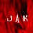 Red background with white text 'JAK' in pixelated font, showing animation where the rightmost character shifts position across frames.