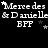 Static black background with white text reading 'Merce des & Danielle' and 'BFF' repeated across three , with small star symbols appearing in different positions in each