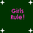Dark green background with white star shapes scattered across; four instances of pink text reading 'Girls Rule!' in a pixelated font.