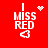 Red background with white pixelated text 'I MISS RED' and heart symbols, showing animation variations of a small heart and dot cluster.