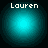 Four identical cyan circular icons with pixelated text "Lauren" at the top, arranged in a on black background