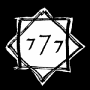 Nine star-shaped icons with hand-drawn borders display variations of stylized '7' and 'L' symbols in black-and-white, arranged in a on dark background