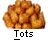 Pixelated image of golden-brown fried chicken pieces with text 'Tots' below and 'Instant Icons .com' to the right on gray background.