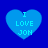 Four blue heart-shaped icons with pixelated text "I LOVE JON" on a solid dark blue background, arranged in a