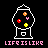Pixel art of a white gumball machine with colorful candies inside, set against black background with pink text reading "LIFE IS LIKE A GUM MACHINE YOU NEVER KNOW WHAT YOU MAY GET.".