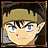 Pixelated character portrait with brown headband and blue eyes, paired with text 'Kouga' in cyan/blue and 'MINE!' in green on black background.