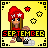 Pixel art animation of a cartoon character with red headwear and brown hair, wearing a red top and black shoes, against a yellow background with stars and the word "SEPTEMBER" in pixelated text.