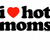 A pixelated graphic with black text and red hearts on a white background, showing partial repetition of 'i ❤️ hot' and 'moms'