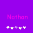 Purple background with pink text 'Nathan' and five pixelated heart symbols below, two variations of heart arrangement visible.