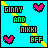 Pixel art icon with cyan background, yellow diagonal stripe, pink hearts, and green text reading 'GINNY AND NIKKI BFF' in black-outlined blocks.