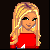 Pixel art of a blonde woman in red top and blue jeans with 'Happy New Year' text, numbered 1-5 star animations on black background.