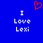 Blue background with white text reading "I Love Lexi" on both sides and a red pixelated heart symbol above the left side.