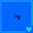 Blue square icon with cyan border containing black text 'ily' and pixelated heart symbols in different positions across frames.