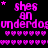 A static digital image with repeating pink text and symbols on a black background, featuring 'shes an' above 'underdos' in pixelated font.