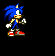 Pixel art character sprites in blue, green, and yellow forms with red shoes, some showing motion effects against black backgrounds.