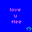 Blue background with repeated pink text 'love u flee' and green heart symbols arranged in a pattern