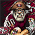 Pixelated static icon of a cartoonish football player in maroon uniform with white accents, holding a football and making a gesture with one hand raised near the face.