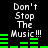 Pixelated text 'Don't Stop The Music!!!' appears above green audio equalizer bars on a black background, with two identical frames showing different bar patterns.