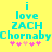 Yellow background with cyan text reading "i love ZACH ChornabyChornaby" and five pink hearts below, where the second heart is light pink.