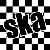 Black and white pixelated text 'SNO' on a checkered background with alternating black, white, and gray squares.