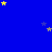 Blue background with scattered yellow and gray stars, one gray rectangular shape in bottom-right corner.