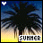 Pixelated image of a palm tree against a gradient sky with text 'SUMMER' at the bottom and a white heart in the top-left corner.