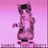 Pixelated pink-toned image of a cat-like figure with dark hair and glasses against a gradient background, next to text reading 'that's boy' on gray.