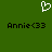 Green background with white pixelated heart symbol above two identical black text strings reading "Annie<33".