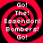 Four identical red and black spiral patterns with white text reading "Go! The! Essendon! Bombers! Go!" arranged in a
