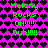Pixelated green text on a bright pink background with repeating black heart shapes, displaying 'Melany Rocks OH!!! Ouh!!!' in two identical vertical