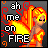 Pixel art of a character with fiery orange hair and clothing engulfed in flames, standing against a dark gray background with text reading "ah me on FIRE".
