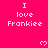 A static image with a bright pink background displaying repeated text "I love Frankie" in white pixelated font and small heart symbols.