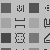 A grid of pixelated icons in grayscale tones, featuring solid squares, abstract geometric shapes, and a small grid of dots within a border.