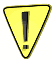 Animated contact sheet of a yellow warning triangle icon with black exclamation mark, showing 9 frames across three columns and three rows with varying size, rotation, and shading effects.