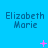 Blue background with repeated 'Elizabeth Marie' text and pink star-like animations in a