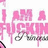 Pink pixelated text reading "I AM A FAN" with a stylized signature below, on white background.